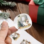 Personalized Golden Reindeer Christmas Tree Waterproof Stickers Labels with Initial and Name Gift Decor Christmas Party Favor for Family Kids