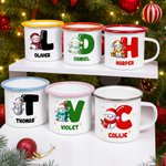 Personalised Cute Cartoon Snowman Initial 12 oz Enamel Mug with Name Christmas Gift for Boys Girls