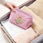 Personalized Birth  Flower Cartoon Character Multicolor Makeup Bag with Name Daily Use Travel Birthday Gift for Women