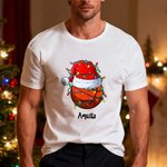 Personalized Christmas Hat Sports Ball Multicolor Adult T-shirt Sweatshirt Hoodie with Name Christmas Team Day Gift for Family Friends