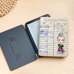 Personalised Cartoon Character Retro Library Card Portable Kindle Case with Name and Hand Strap Christmas Birthday Gift for Book Lovers Bookworms