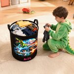 Personalised Dinosaur Lorry Large Capacity Laundry Basket with Name Birthday Christmas Gift for Boys Dinosaur Lorry Lovers