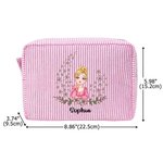 Personalized Birth  Flower Cartoon Character Multicolor Makeup Bag with Name Daily Use Travel Birthday Gift for Women