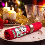 Personalized Snowman Snowflake Bow Initial 100% Cotton Red Reusable Napkin with Name Table Decor Christmas Gift for Family Friend