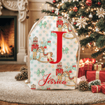 Personalised Christmas Tree Cartoon Nutcracker Canvas Drawstring Gift Bag with Name and Initial Christmas Gift for Family Friends Kids
