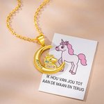 Gepersonaliseerde Fantasie Eenhoorn Maanhanger Ketting met Gegraveerde Naam Kleurrijke Zirkonia Sieraden Verjaardagscadeau voor Meisjes en Dochters