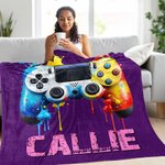 Personalized Gamepad Splatter Paint Soft Throw Blanket with Name and Title Home Decor Birthday Gift for Game Lover Kid