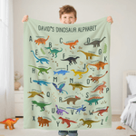 Personalized Multicolor Cartoon Dinosaur Alphabet Soft Throw Blanket with Name Christmas Birthday Gift for Toddlers Kids