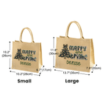 Personalised Merry and Bright Leopard-Print Bow Christmas Tree Large Jute Tote Bag with Name Daily Use Christmas Gift for Family Friends