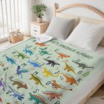 Personalized Multicolor Cartoon Dinosaur Alphabet Soft Throw Blanket with Name Christmas Birthday Gift for Toddlers Kids