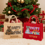 Personalised Merry and Bright Leopard-Print Bow Christmas Tree Large Jute Tote Bag with Name Daily Use Christmas Gift for Family Friends