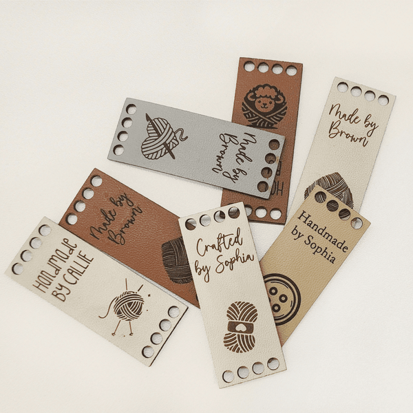 Personalised Love Yarn Ball PU Leather Labels Tags with Text Handicrafts Shop Birthday Gift for Family Sewing Lovers