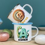 Henkilökohtainen söpö Fantasy yksisarvinen dinosaurus 12 oz monivärinen emali muki nimi ja alkuperäinen päivittäinen käyttö syntymäpäivä takaisin kouluun lahja lapsille