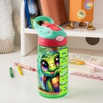 Gepersonaliseerde Forest Cartoon Dieren 16 oz Kid Water Bottle met naam en siliconen rietje terug naar school Verjaardagscadeau voor jongens meisjes