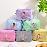 Personalized Birth  Flower Cartoon Character Multicolor Makeup Bag with Name Daily Use Travel Birthday Gift for Women