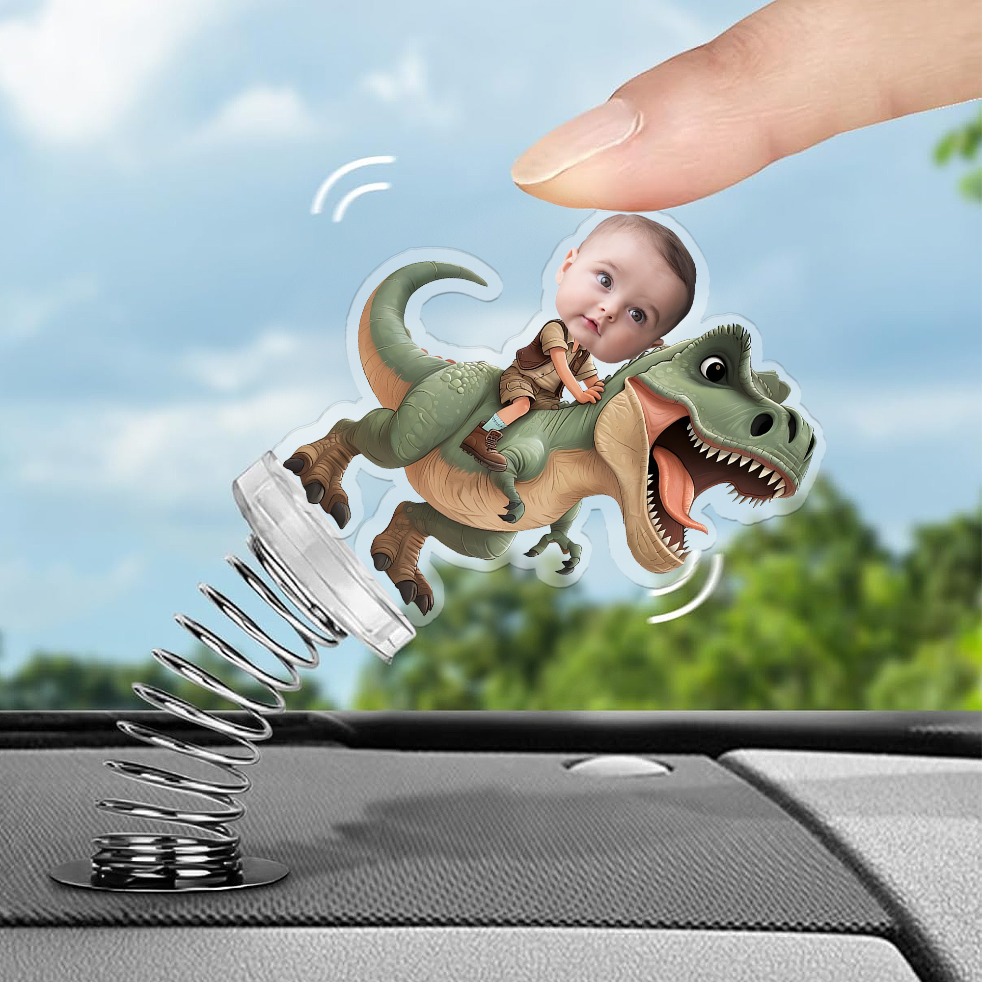 Ornement personnalisé en acrylique avec visage de dinosaure, décoration de voiture, cadeau d'anniversaire pour la famille et les amis.