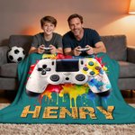 Personalized Gamepad Splatter Paint Soft Throw Blanket with Name and Title Home Decor Birthday Gift for Game Lover Kid