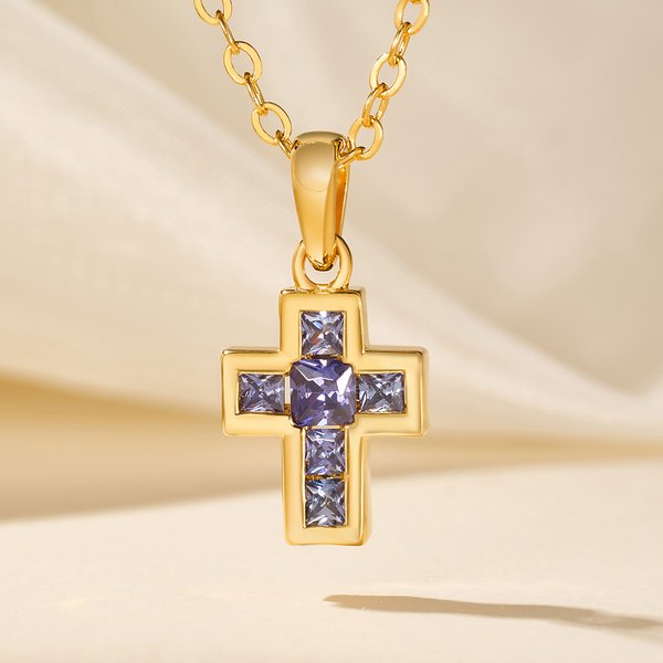 Personalised Tiny Birthstone Cross Necklace Dainty Jewellery Birthday Communion Gift for Christian Catholic Women
