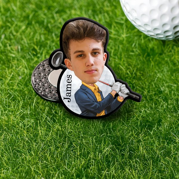 Personalized Face Photo Golf Character Golf Ball Marker Magnetic Hat Clip with Name Birthday Game Day Gift for Golf Players Lovers