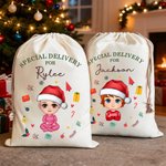 Personalized Santa Hat Cartoon Character Christmas Sack Drawstring Treat Bag with Name Christmas Party Favors for Kids Family