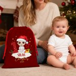 Personalized 1st Christmas Cartoon Character Drawstring Gift Bag with Name Christmas Eve Party Favors for Baby Girls Boys Kids Family