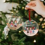 Personalized 2-5 Cartoon Characters Snowflake Acrylic Ornament with Name and Lanyard Christmas Tree Home Decor Christmas Gift for Sisters Besties