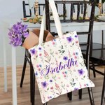 Henkilökohtainen Värikäs Wildflower Suuri kapasiteetti Canvas Kangas Kangaskassi nimi Päivittäinen käyttö Vuosipäivä Syntymäpäivä Lahja naisille Tytöt