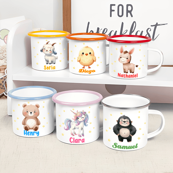 Mug émaillé personnalisé avec nom et animal Star 12 oz Cadeau d'anniversaire pour garçon fille