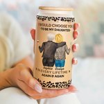 Personalized Leopard Cartoon Mother and Daughter 20 oz Frosted Clear Glass Cup with Name and Straw Birthday Gift for Women