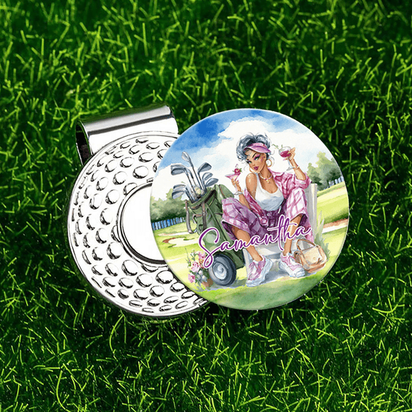 Henkilökohtainen Cartoon Golf Nainen Golf Ball Marker Magneettinen Hat Clip nimi Syntymäpäivä Joululahja Golf Loverille