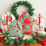 Personalised Christmas Tree Cartoon Nutcracker Canvas Drawstring Gift Bag with Name and Initial Christmas Gift for Family Friends Kids