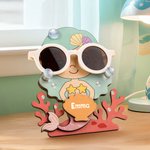 Personlig korallskal söt sjöjungfru design glasögonhållare för barn med namn skrivbordsdekor födelsedagspresent för flickor