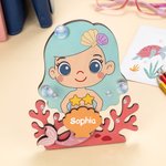Personlig korallskal söt sjöjungfru design glasögonhållare för barn med namn skrivbordsdekor födelsedagspresent för flickor