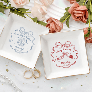 Personalized Romantic Married Ceramic Trinket Jewellery Dish with Name Wedding Engagement Christmas Gift for Couples Bride to Be