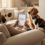 Personalised Toile De Jouy 1-7 Line Art Dogs Cats A5 Spiral Journal Notebook with Names Memorial Birthday Gift for Pet Owners Lovers