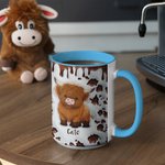 Gepersonaliseerde Leuke Hooglandkoe Keramische Koffiemok met Naam en Onderzetter Verjaardag Cadeau voor Hooglandkoeien Liefhebber