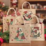Personalisierte Weihnachtsbaum Schneeflocke Initial Jute Tote Tasche mit Namen Weihnachten täglichen Gebrauch Geschenk für Kinder Frauen