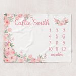 Personalised Pink Floral Milestone Blanket with Name Baby Shower Photo Prop Gift for Baby Girls