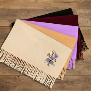Personalisierte bunte Geburt Blumenstrauß Faux Kaschmir Schal Quaste Schal mit Namen Winter Accessoire Geburtstag Urlaub Geschenk für Familie Freund