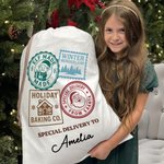 Personalised Christmas Stamp Special Delivery Drawstring Canvas Gift Bag with Name Christmas Eve Party Favors for Kids Friends Family