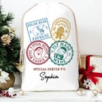Personalised Christmas Stamp Special Delivery Drawstring Canvas Gift Bag with Name Christmas Eve Party Favors for Kids Friends Family