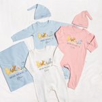 Personalized Classic Winnie the Pooh 100% Cotton Baby Romper Hat Blanket Outfit with Name and Gift Box Baby Shower Gift for Newborn New Parents