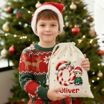 Gepersonaliseerde kerstmuts initiaal cartoon karakter canvas koord Gift Bag met naam kerstcadeau voor vrienden familie