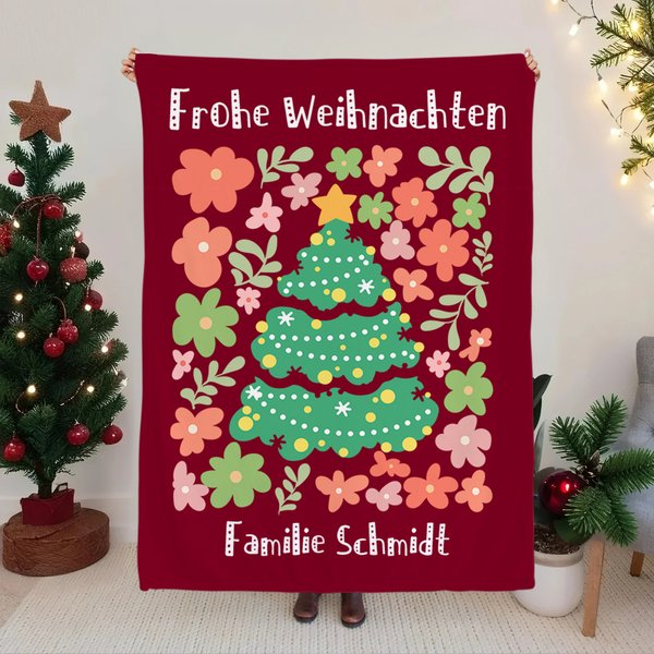 Personalisierte Weihnachtsbaum Decke mit Namen Text Blumenhintergrund Haus Deko Weihnachtsgeschenk für Familie Freunde