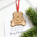 Personalized Engraved Dog Bone Wooden Christmas Ornament with Name Home Decor Christmas Gift for Dog Owners Lovers