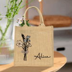 Acuarela Personalizada Nacimiento Flor Ramo Grande Bolsa de Yute con Nombre Dama de honor Día de la Madre Cumpleaños de regalo para las mujeres