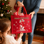 Sac de jute rouge écologique avec nom et initiales Utilisation quotidienne Cadeau de Noël pour la famille et les amis