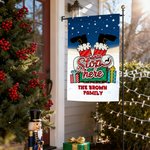 Drapeau de jardin personnalisé Père Noël Stop Here Chimney Santa Claus avec texte Yard Porch Decor Christmas Gift for Family Gardening Lovers