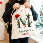 Sacco di Babbo Natale in tela personalizzato con iniziale e nome perfetto come regalo di Natale per famiglia e bambini