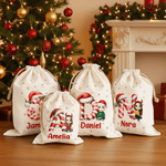 Gepersonaliseerde kerstmuts initiaal cartoon karakter canvas koord Gift Bag met naam kerstcadeau voor vrienden familie